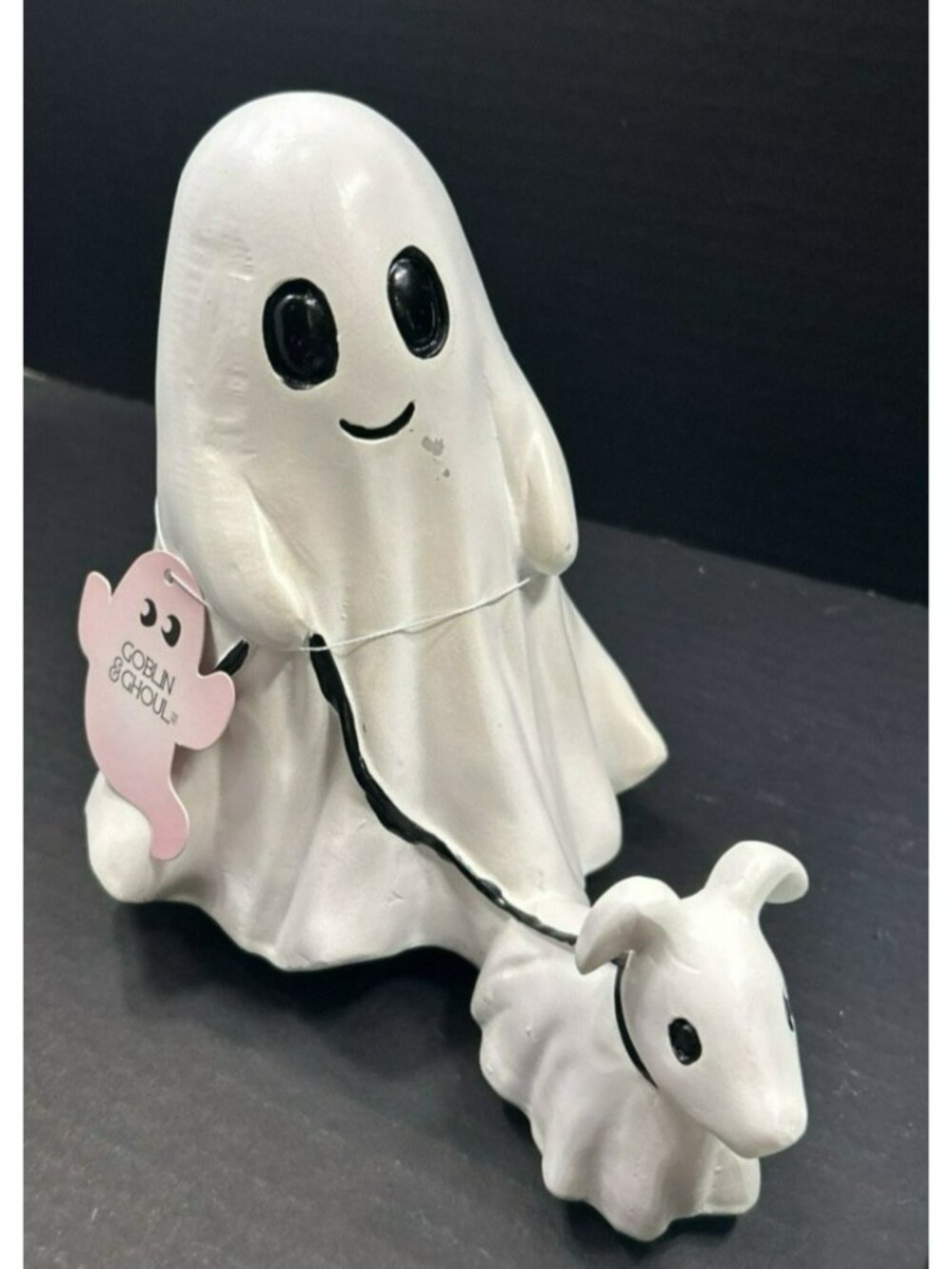 Goblin & Ghoul Ghost Figurine With Dog On Leash White Ceramic Halloween Décor 9" - Picture 5 of 5